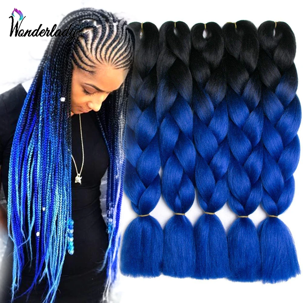 

WonderLady 24Inch Jumbo Braids Synthetic Hair Extensions 120 Color Single Ombre Pre Stretched Braiding Hair For Box Twist Braids