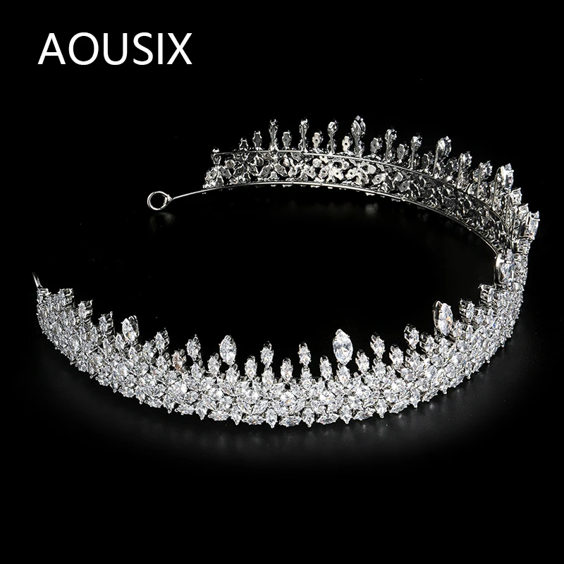 High quality Cubic Zirconia Inlayed Headbands Silver Color Luxury Bridal Crowns Elegant Headwear Prom Hair Wear Wedding Jewelry