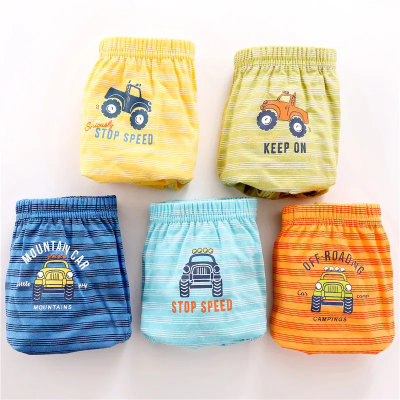 5pcs/box Striped Boys Briefs Underwear Cotton Quality Stretchy Blue Panties Kids Clothes 8 9 10 11 12 Years Old OBU203112