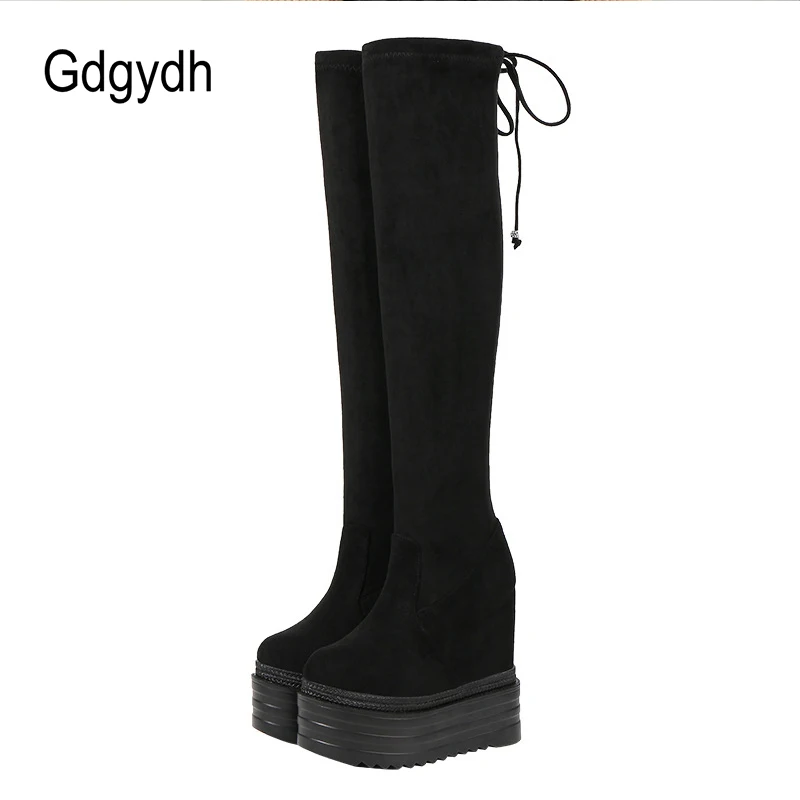 Gdgydh Winter Women High Boots Over The Knee Fashion Hidden Heel Warm Plush Thigh High Boots For Women Platform Shoes Suede