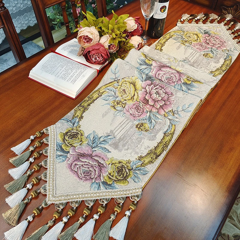Embroidered Tablerunner Diningroom Decor American High Quality Tea Table Runner Vintage Luxury Long Strip Dining Tablecloth