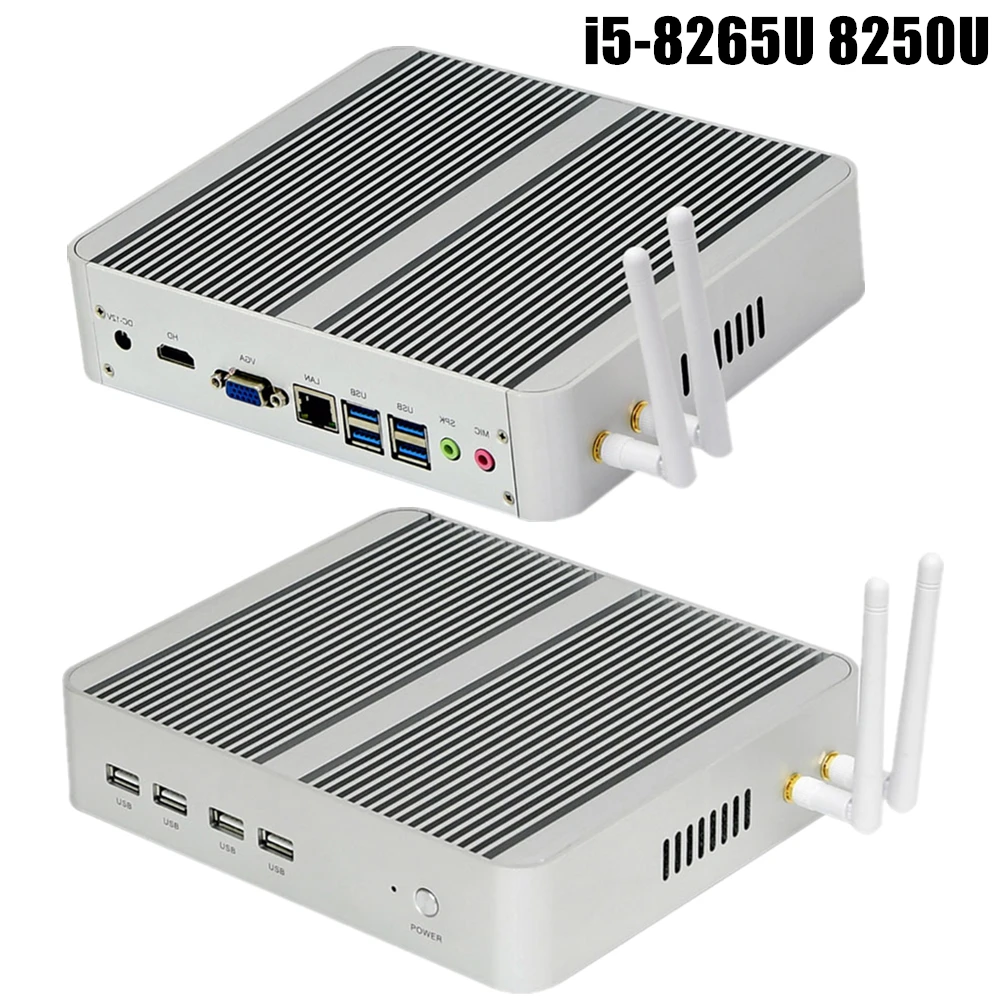 [[I7 8565U I5 8265U I3 8145U] Quạt Không Cánh Mini PC Windows 10 Pro Micro Máy Tính 2 * DDR4 M.2 NVMe SSD TV Box 4K HD HTPC 300M Wifi