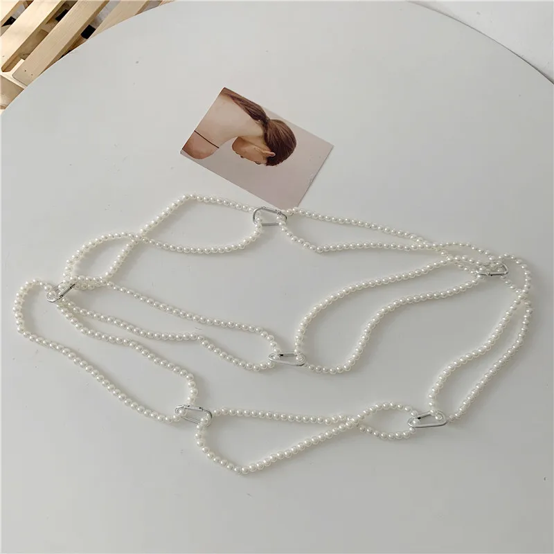 2021 new pearl waist chain fashion pearl Body Harness Chain temperament elegant shirt suit belt female decorative diagonal