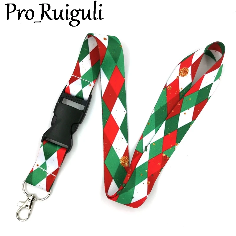 Christmas Ribbon Pattern Anime Lanyard Badge Holder ID Card Lanyard Mobile Phone Rope Key Lanyard Neck Strap Keychain Key Ring