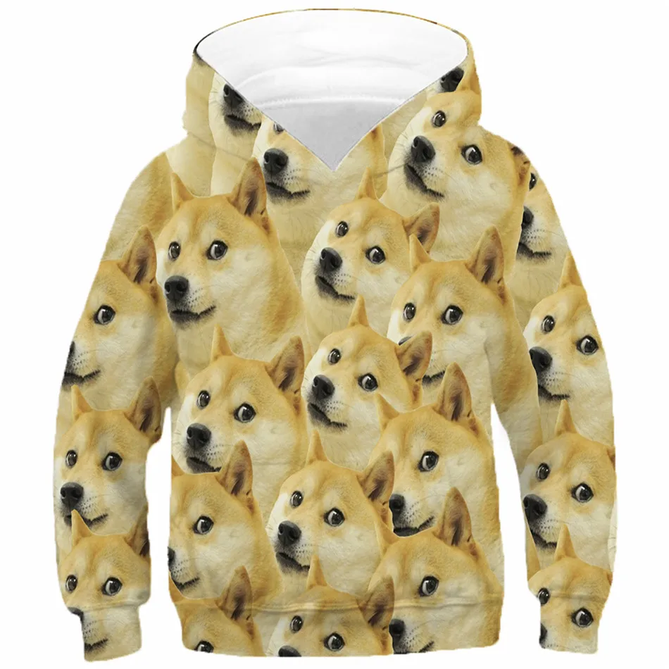 Kids Hoodies Boys Girls Animal Funny Pet Pug Doge Head Shiba Inu Husky Print Hooded Sweatshirts Children Casual Pullover Clothes