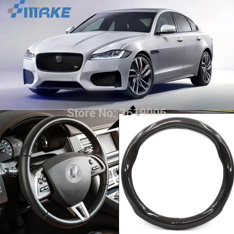 

smRKE Car Accessories For Jaguar XF XFJ XFL Black Carbon Fiber Leather Steering Wheel Cover Sport Racing Car Styling