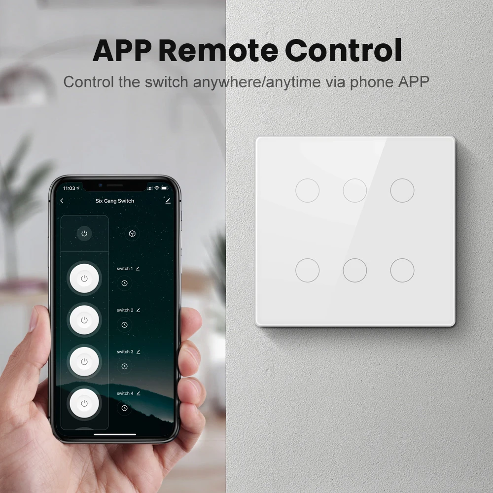 AVATTO Tuya WiFi Smart Switch,AC 110-220V Brazil 4x4 Touch Panel 4/6 Gang Light Switch,APP Control work with Alexa,Google Home