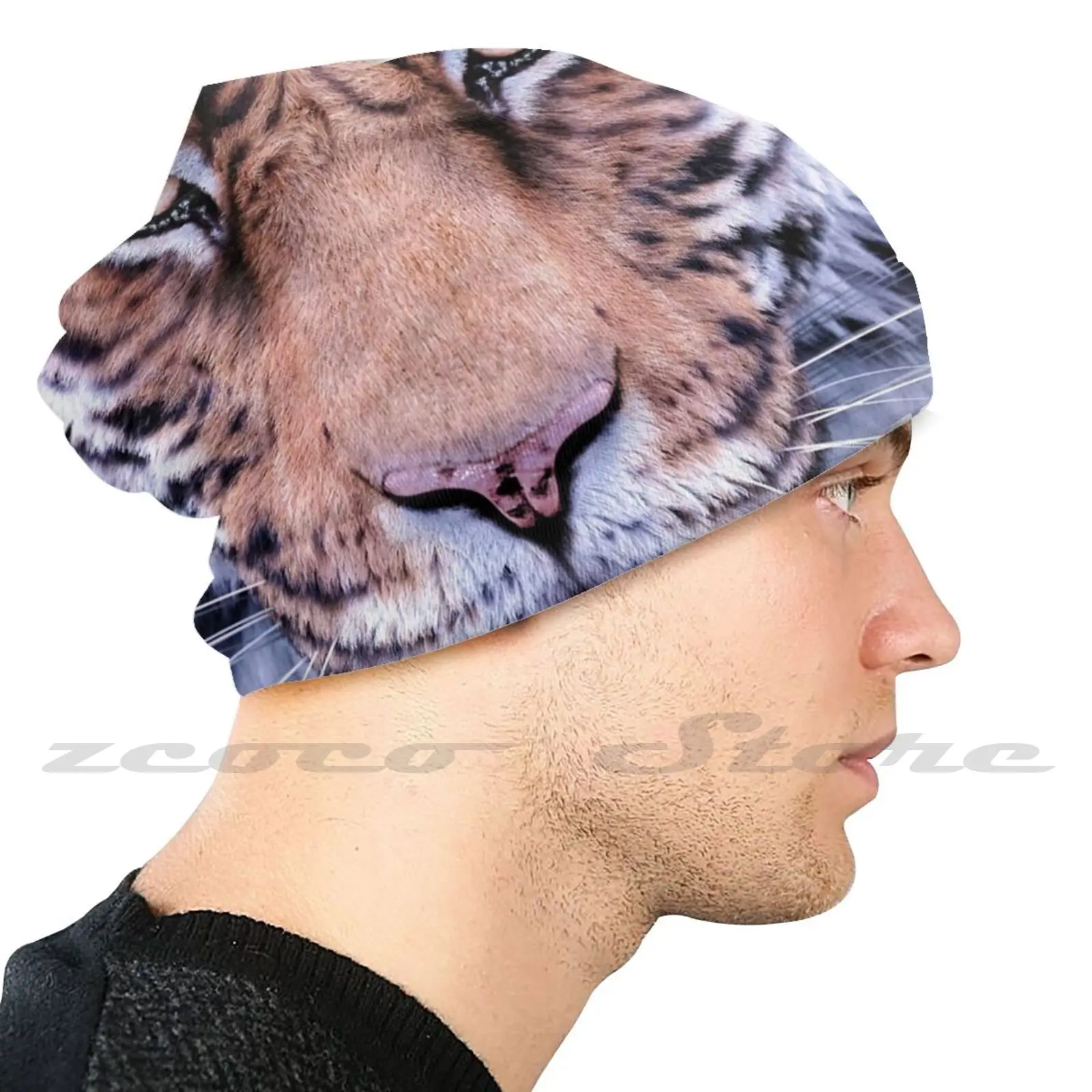 Tiger Head Knit Hat Elastic Soft Personalized Pattern Present Cap 3D Amur Animal Asia Beast Bengal Carnivore Carnivores Cat