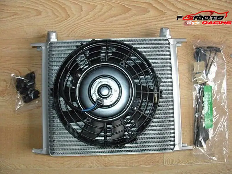 30 Row Aluminum Engine Transmis​Sion Oil Cooler + Fan AN-10AN For Subaru 3000GT WRX STI Universal