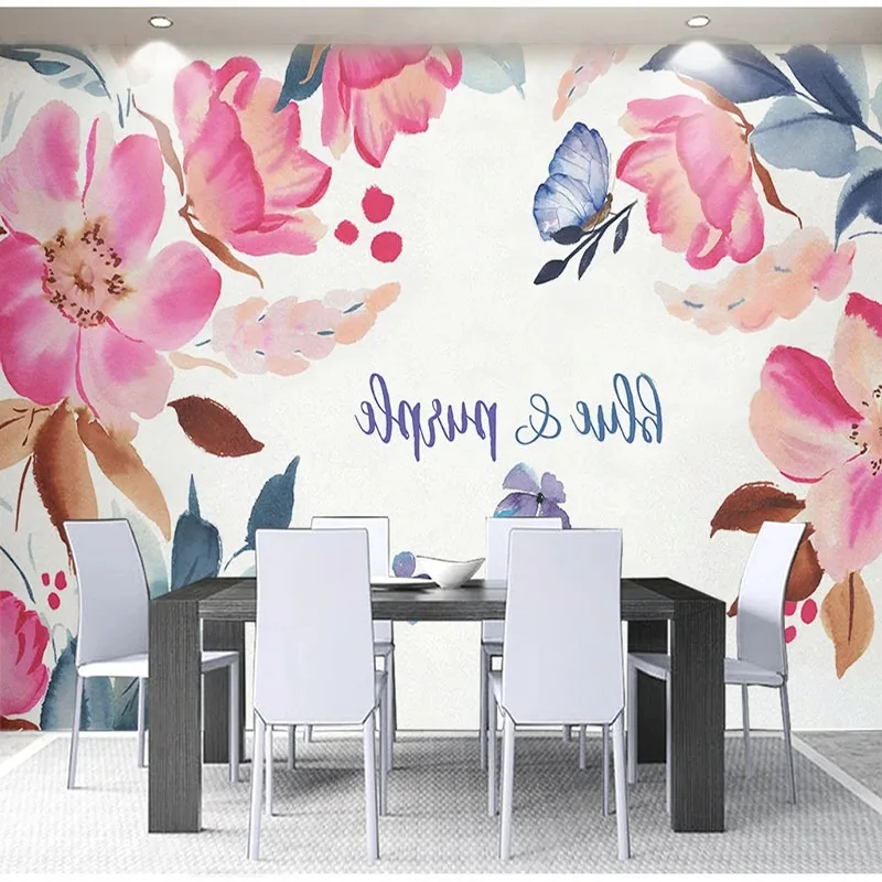 Custom Wallpaper Modern Simple Hand-painted Flower Murals Living Room Bedroom Home Decor Waterproof Canvas 3D Wall Sticker Tapet