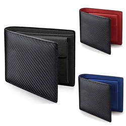 Men Leather Carbon Fiber Pattern Wallet Casual Two Fold Leather Wallet Women Multi-Card Change Pocket Short Wallet Clip Fshion