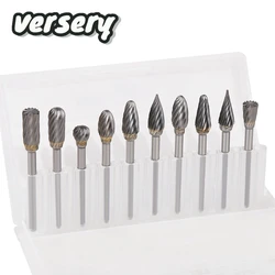 Versery 10PCS/Set 3mm Round Shank 6mm Tungsten Carbide Rotary File Burr For Grinding Wood Iron Steel Wood Milling Cutter