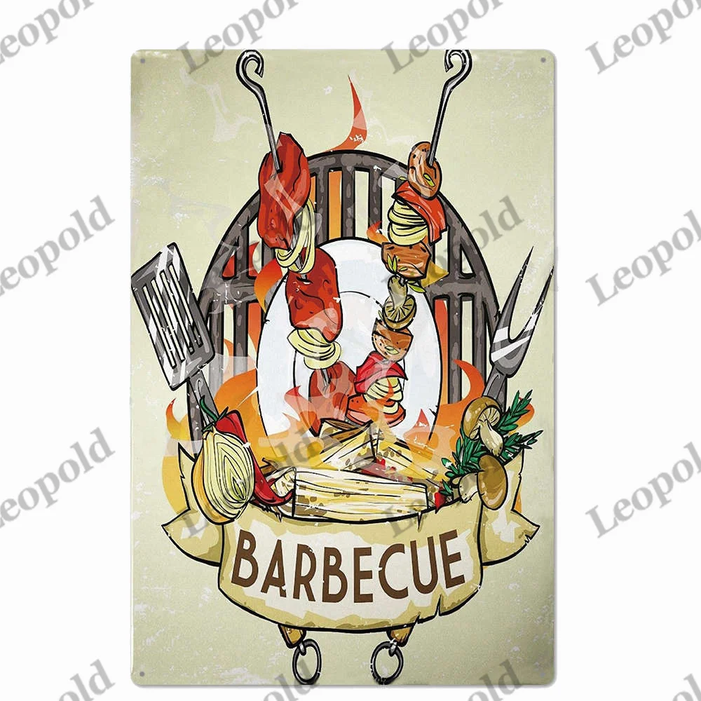 Bbq Metal Tin Plate Vintage Poster Food Beer Plaque Barbecue Metal Brand Restaurant Dessert Shop Kitchen Home Decorations