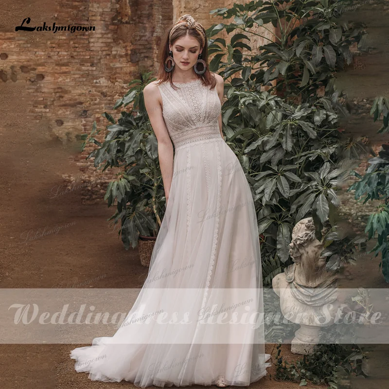 Lakshmigown – Robe de mariée en dentelle, style bohémien, dos nu, Tulle, corsage trapèze, pour la plage, 2021