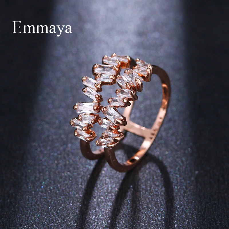 Emmaya For Women New Design Up And Down Parallel Irregular Arrangement Cubic Zricon Distinctive Ring Fashion Trend