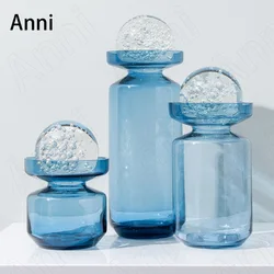 Creativity Sky Blue Glass Vase Nordic Modern Transparent Hydroponic Tall Flowers Vases Living Room Desktop Countertop Plant Pots