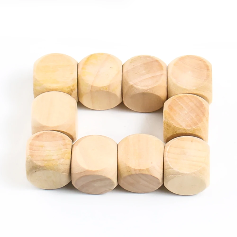 10PCS 20mm Wood Dice 6 Sided Blank Wood Dice Party Family DIY Games Printing Engraving Kid Toys Board Game Education Accessories