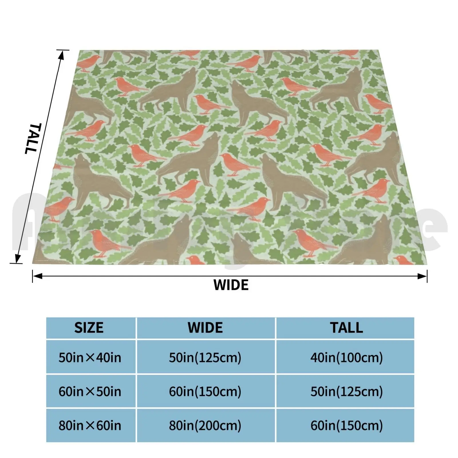 Blanket A Wolf And Bird. 971 Spring Oak Wolf Bird Pattern Nature Template Plant Spring Sheet