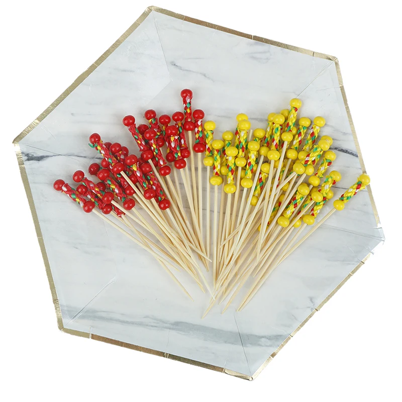 Bâtonnets de fourchette à fruits pratiques en bambou, décorations de gâteau Chi, fourcommuniste à cocktail, décorations de festival de mariage, 9cm, 100 pièces, nouveau