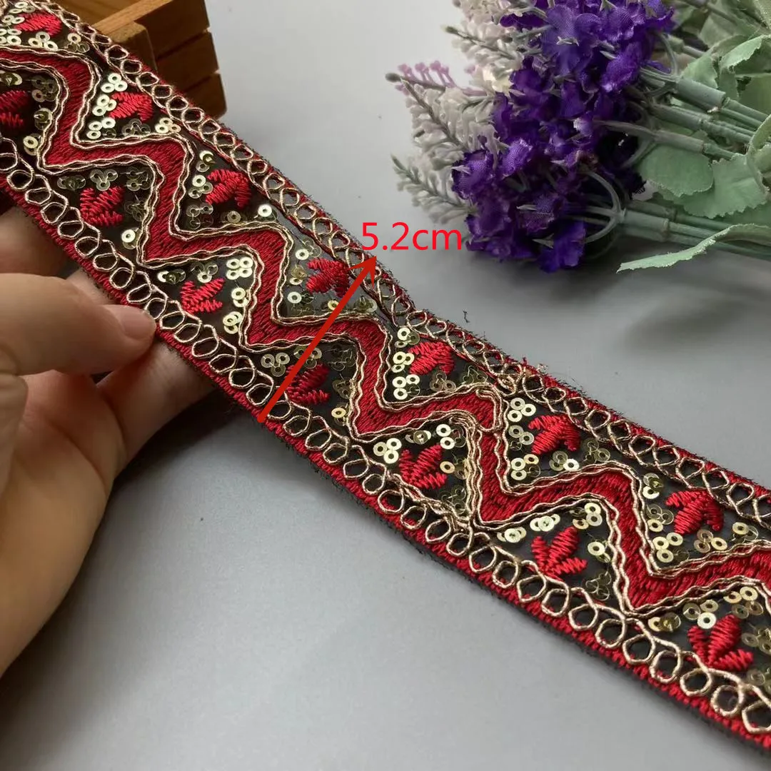 

1 Yard Red Sequins Embroideried Lace Trims Ribbon Ethnic Webbing Tapes for Clothes Bag Shoes Decor DIY Sewing Accessories