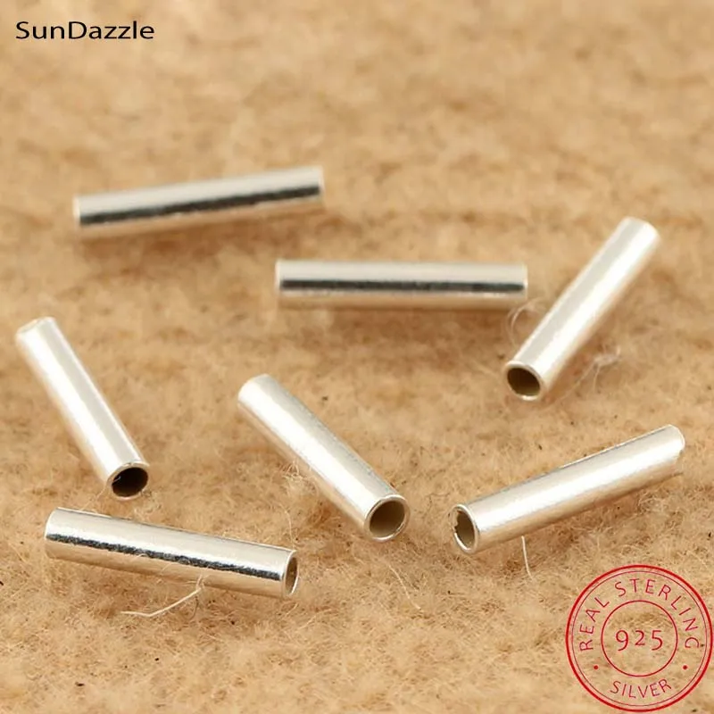 

2pcs Genuine Real Pure Solid 925 Sterling Silver Straight Tube Silver Long Beads Connector Jewelry Making Findings Accessories