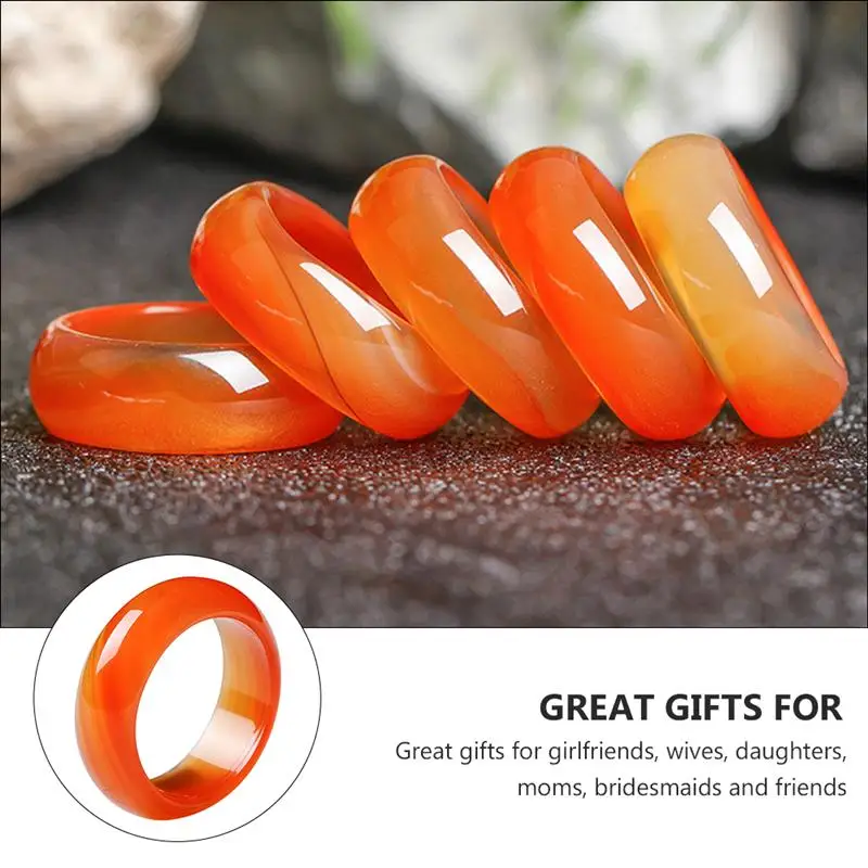 Red Carnelian Crystal Ring and Women Fashion Agate Ring Band Jewelry Plain for Natural Girls Ring