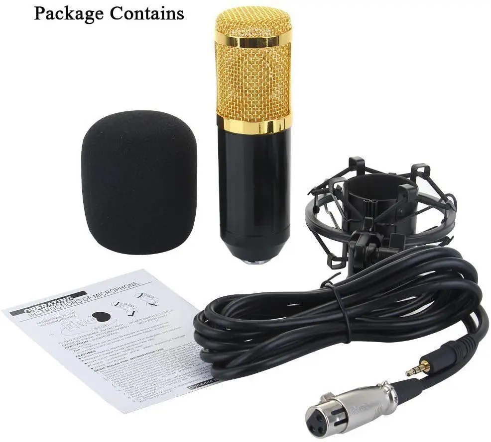 BM 800 USB Condenser Microphone XLR Full Set with Stand and Pop Filter for Computer Studio Recording