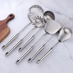 1/7/10Pcs Kitchen Utensils Cooking tools Stainless Steel Shovels Turner Ladle Soup Spoon Colander Filter Silver for Restaurant