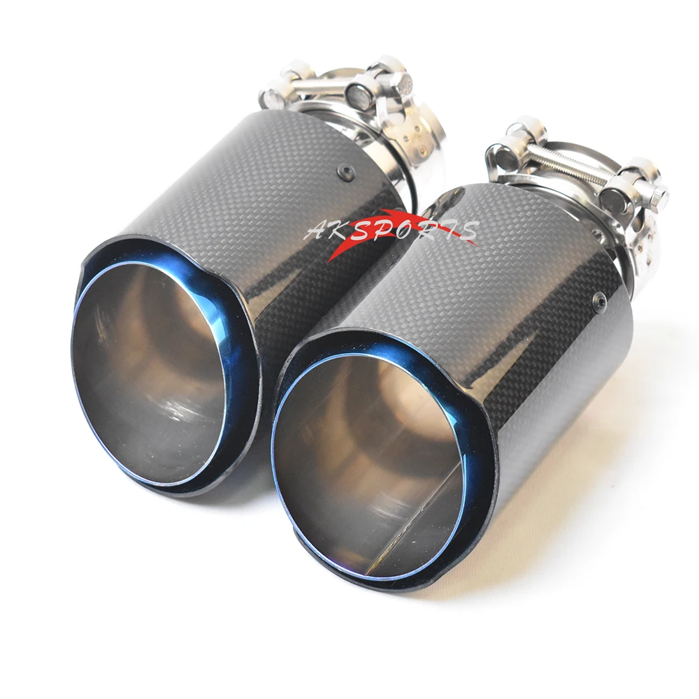 1PC Car Exhaust Pipe Straight Flange Glossy Carbon Tail End Tip Blue Stainless Steel Muffler Pipe With Remus Logo