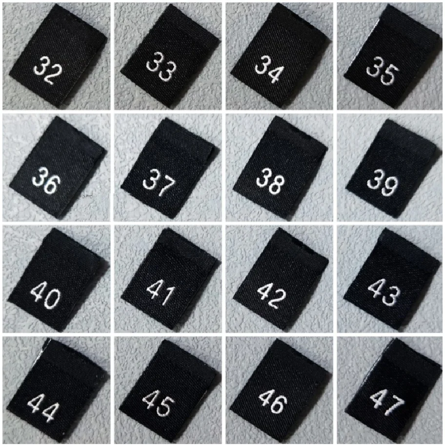 200pcs 40-135 Kids Number Size Labels for Garment  Black/White/ Polyester Woven Folded Labels Clothes Sewing Tags 35*12MM LB-037