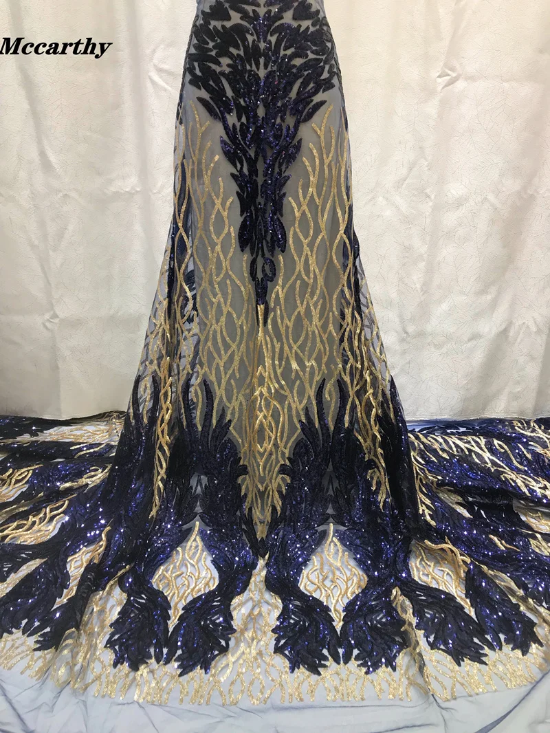 Mccarthy-Tissu Africain NigWin à Paillettes Bleues pour Femme, Dentelle Brodée 50-Lace, ix, Haute Qualité, Dernier, 2023