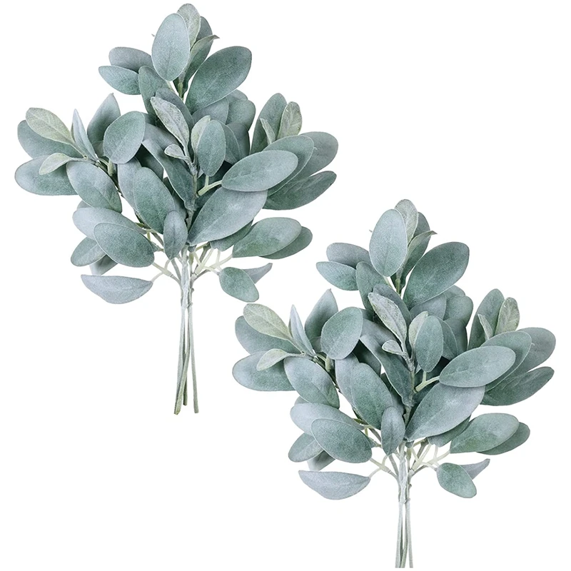 8Pcs Artificial Flocked Lambs Ear Leaves Stems Faux Lamb's Ear Branches Picks Greenery Sprays For Vase Bouquet Wreath CNIM Hot