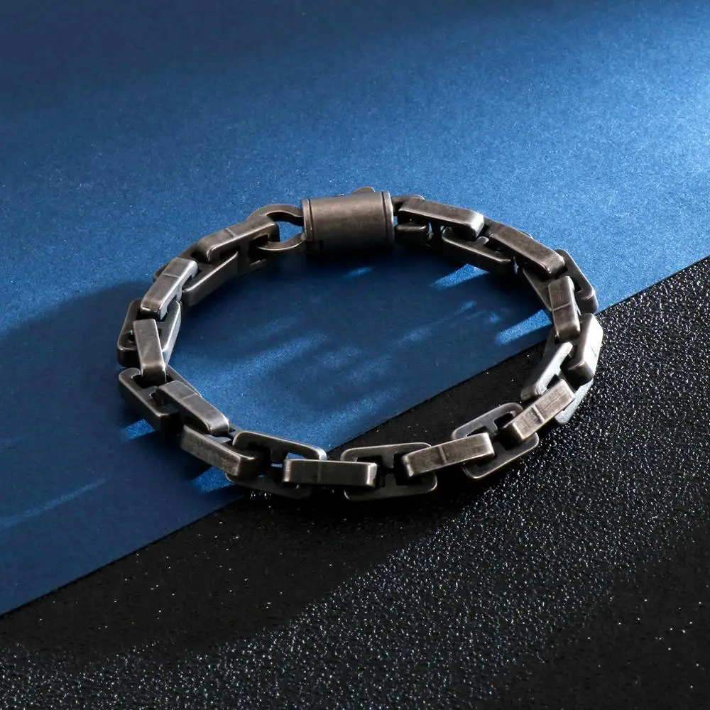 KALEN Vintage Stainless Steel Box Chain Bracelet Punk Matte Link Chain Bracelet Male Masculina Jewelry Accessories Free Gifts