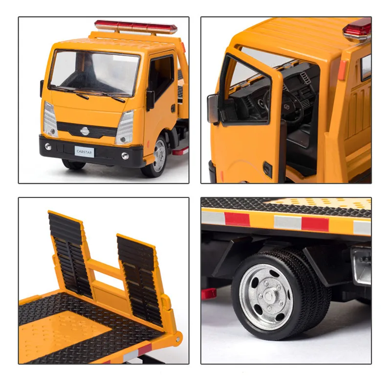 1:32 Nissan VAN Type Alloy Trailer Model Simulation Metal Car Transporter Wrecker Truck Pull Back Sound and Light Toy Truck