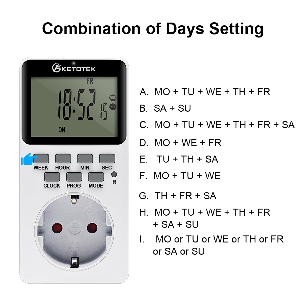 EU/US/UK Electronic Digital Timer Switch Programmable 220V 110V Kitchen Plug Socket Timing Outlet Random Coutdown 12/24hr Timer