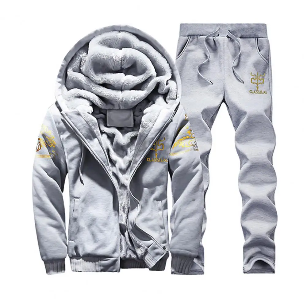 Tracksuit Men Coat Suit Warm Thick Elastic Waist Cardigan Sweatshirt Thick Trousers Outfits Set Sportswear Winter 2021