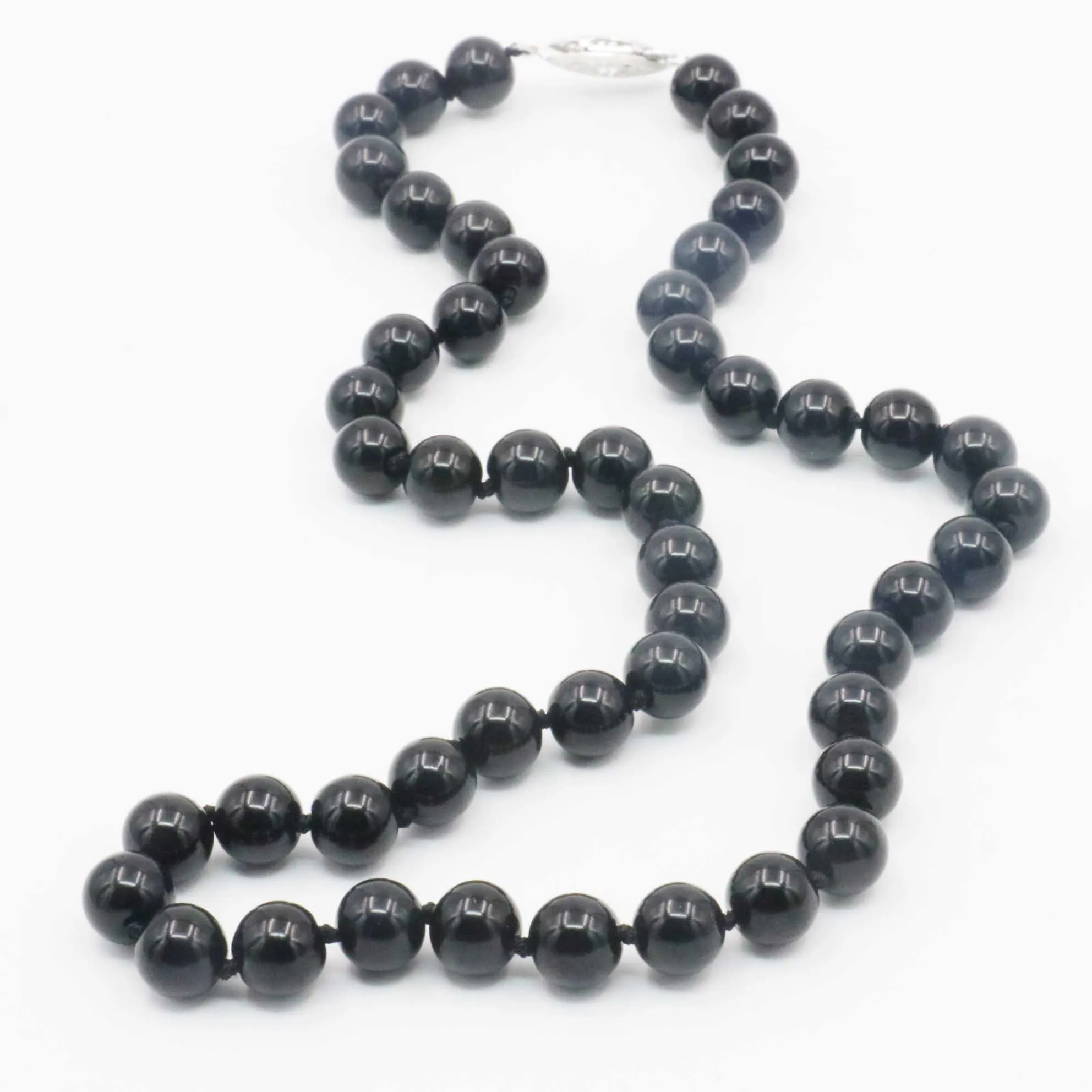 8mm Round Black Agates Onyx Necklace Beads Neckwear Natural Stone Fish Buckle 18inch Hand Made Neutral DIY Jewelry Making Design