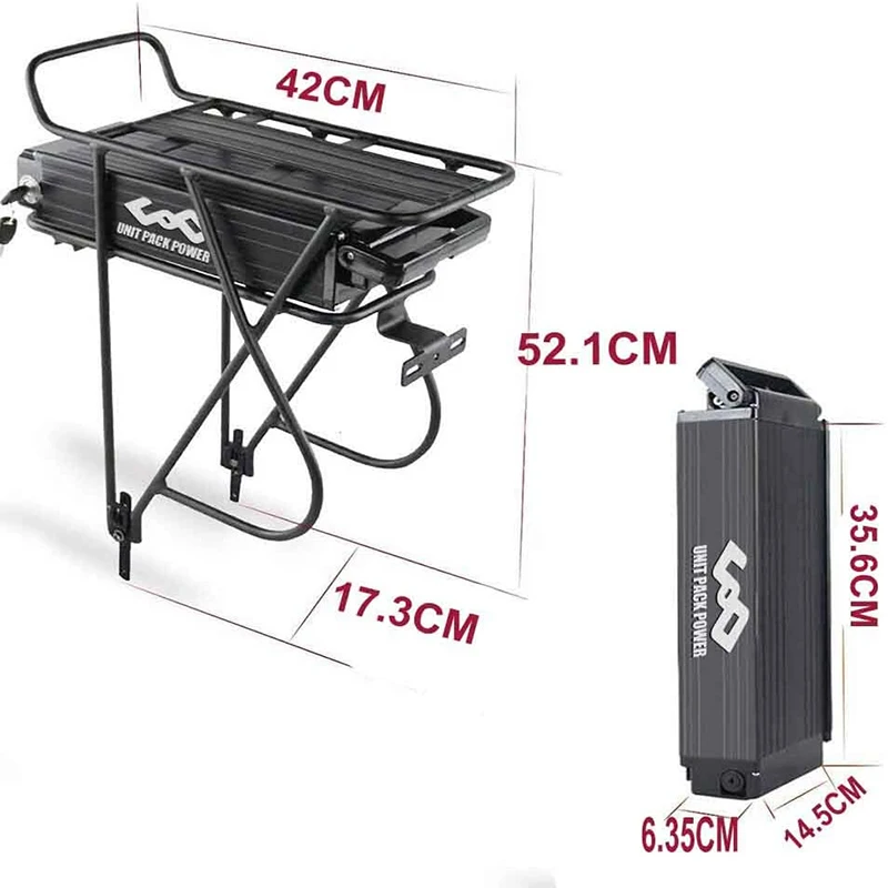 Rear Rack EBike Battery 36V 48V 13Ah 15Ah 18Ah 18650 Batteria Pack for 24