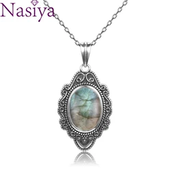 Natural Moonstone Labradorite Necklace Pendants S925 Silver Jewelry For Women Party Valentine Day Gifts With Chain