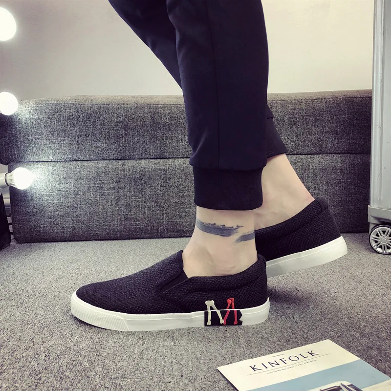 Shengxuanny New spring autumn breathable burlap flat canvas shoes men's shoes trend transparent bottom  low to help shoes