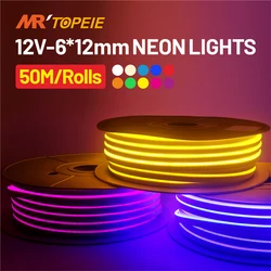 Bande Lumineuse LED Néon Flexible et Étanche Conforme à la Norme IP65, Ruban de Lumière à Intensité Réglable, Disponible en Blanc, Rouge et Bleu, DC 12V, 50m