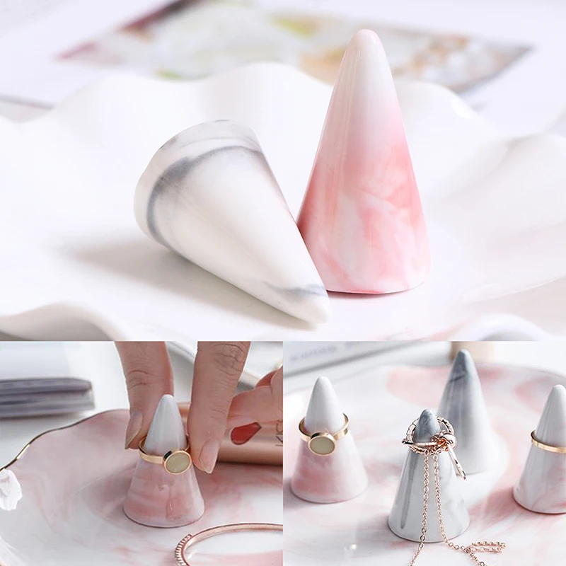 Ceramic Finger Cone Ring Holder Marble Decor Display Stand Tray Jewelry