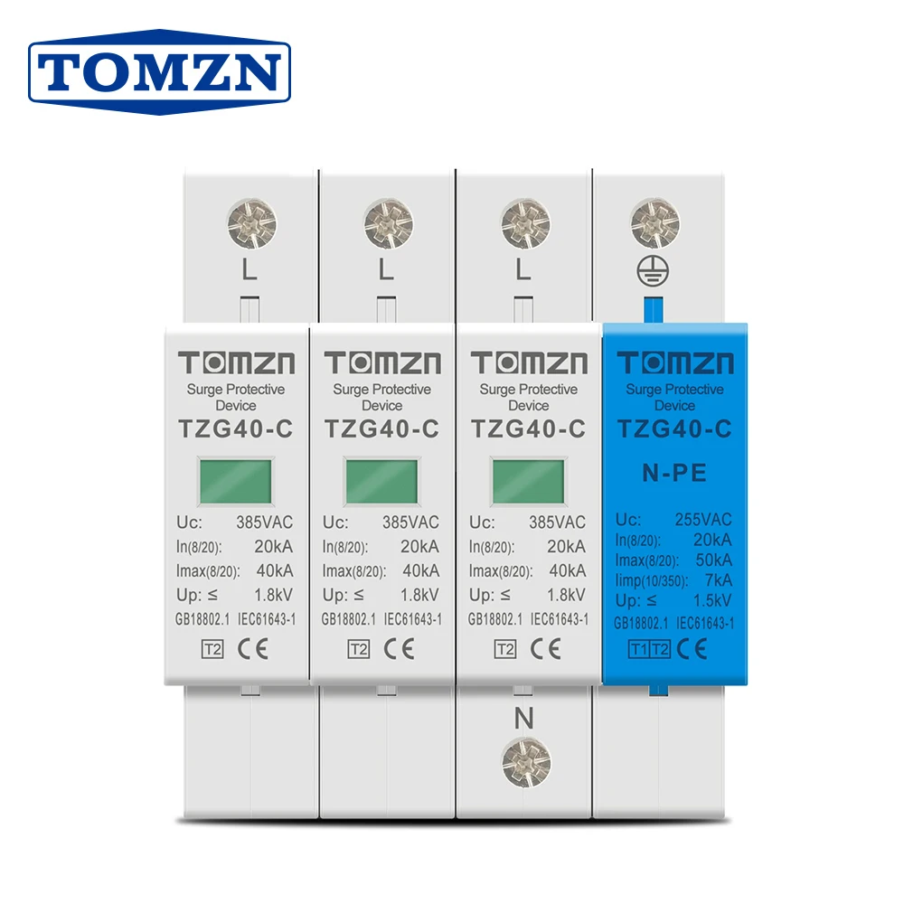 AC SPD 3P+NPE 50KA T1 T2 385V 255V  House Surge Protector Protective Low-voltage  Arrester Device