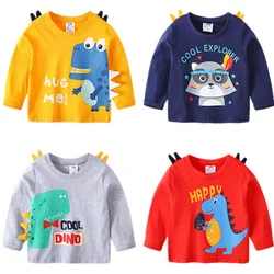 2025  Spring Autumn Children's Clothing Baby Kids Novelty Cartoon Animal Long Sleeve T-Shirt For 2 3 4 5 6 7 8 Year Boys Tops