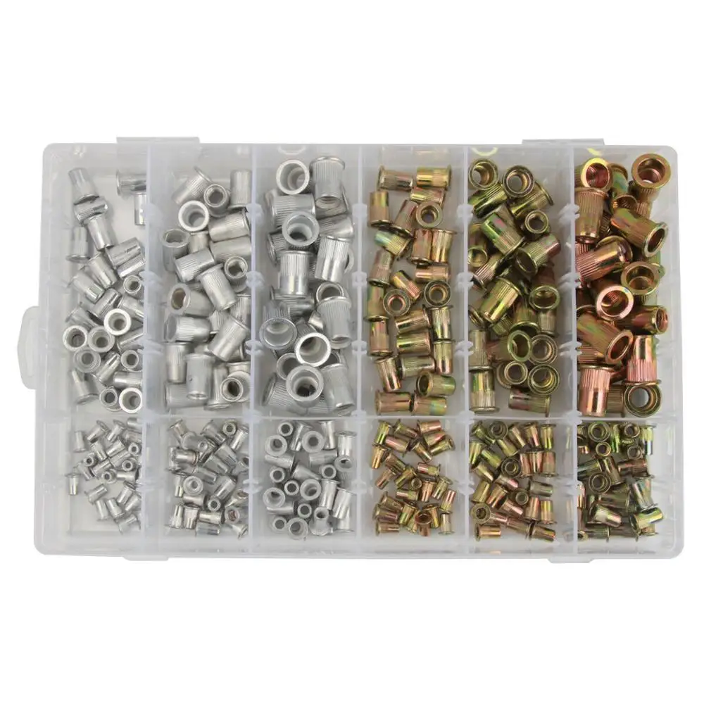 300pcs M3 M4 M5 M6 M8 M10 Zinc Plated Rivet Nuts Set Nutserts Threaded Insert Nutsert Cap Flat Head Rivet Nuts Carbon Steel
