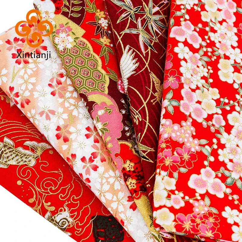 Flora Kimono Bronzed Red Fabric Japanese Style Flower Pattern Fabric For Dress And Patchwork  Home Textile Material TJ8692-3