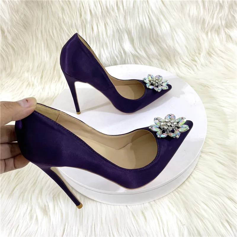 Ke shang jia feminino forma circular roxo cetim pontudo dedo do pé 80-120mm salto alto sapatos de festa de casamento elegantes senhoras stiletto bombas