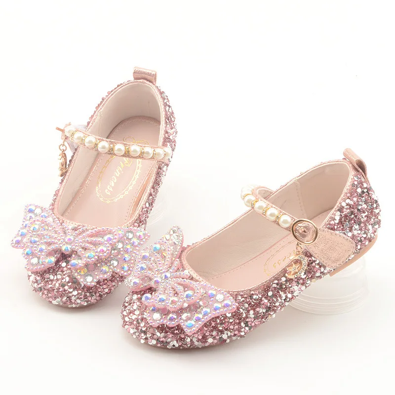 2 7 12 Years Fashion Bow Beaded Princess Shoes For Big Girl'S Party Leather Shoes Little Girl Dress Kids Children School Shoes