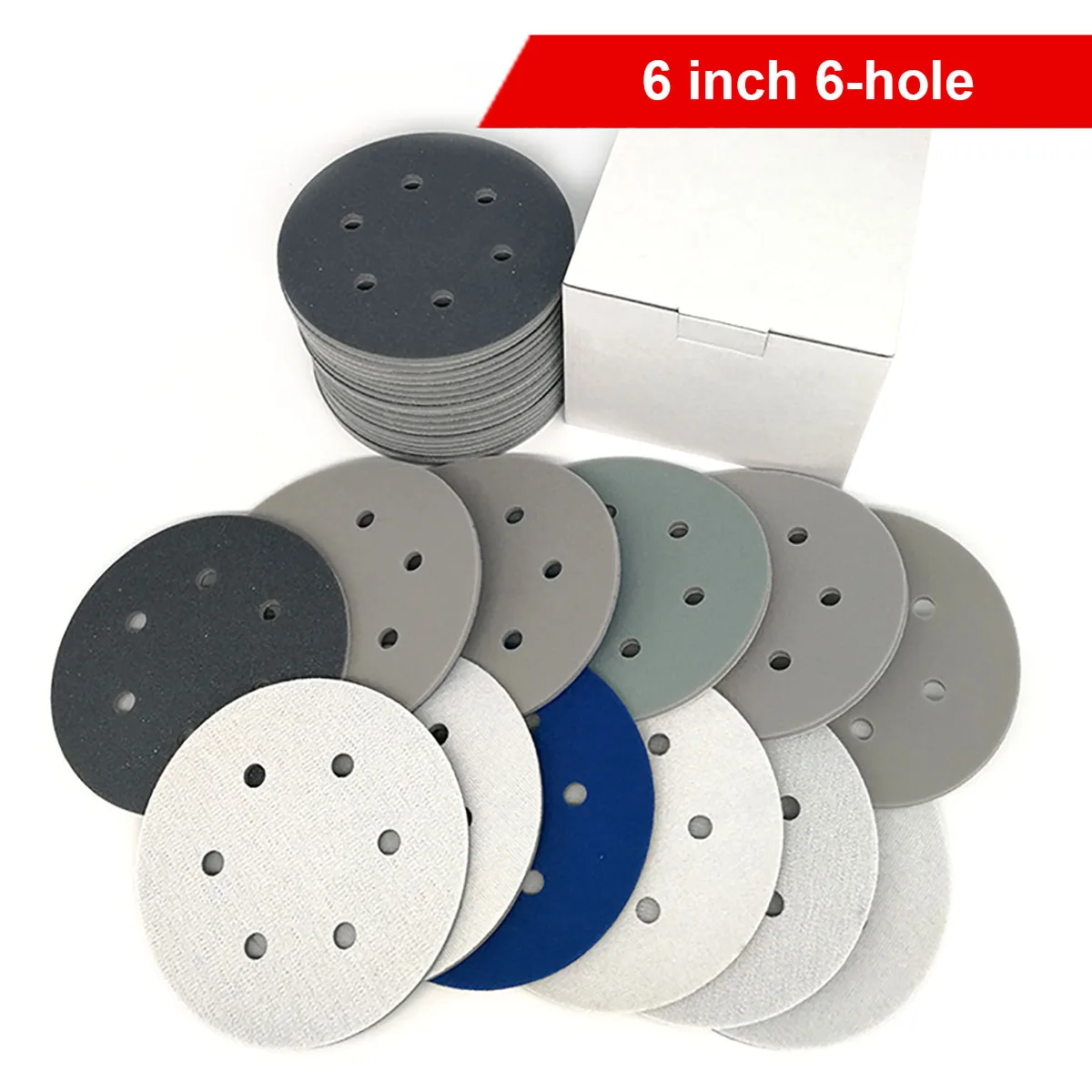 5pcs 150mm 6 / 9 / 15 / 17 Holes Hook and Loop Sanding Sponge 6 Inch Flocking Foam Sandpaper Wet Dry Sanding Discs 300-3000 Grit