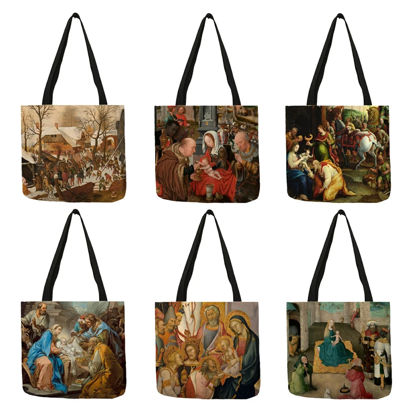 Oil Painting Bible Story Jesus Print Womens Designer Tote Bags Handbags Daily Use Large Capacity Shopping Shoulder Bag B13224